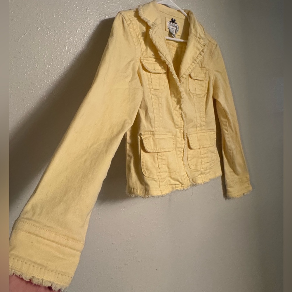 Live a Little Butter Yellow Distressed Jean Jacket - Picture 3 of 8
